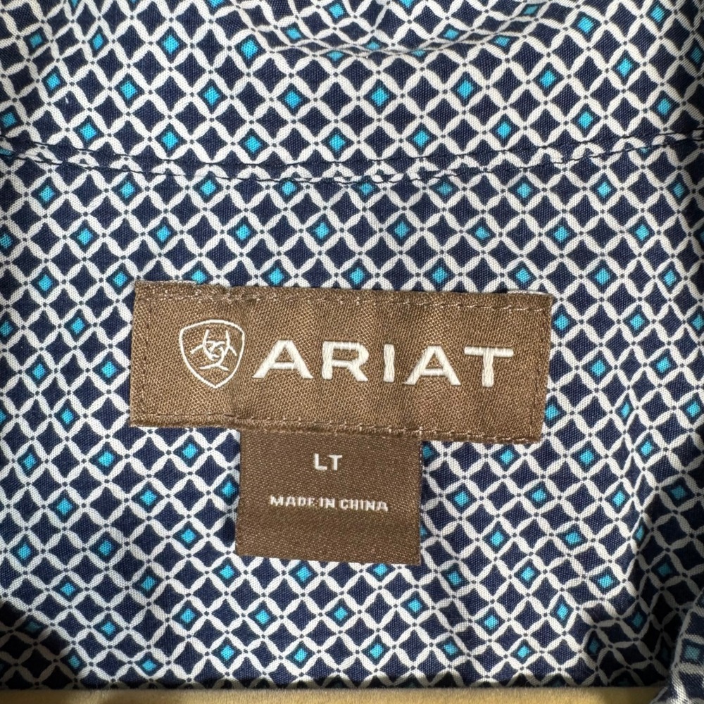 Ariat Shirt Mens LT Blue Geometric Print Long Sleeve Button Down Classic Fit